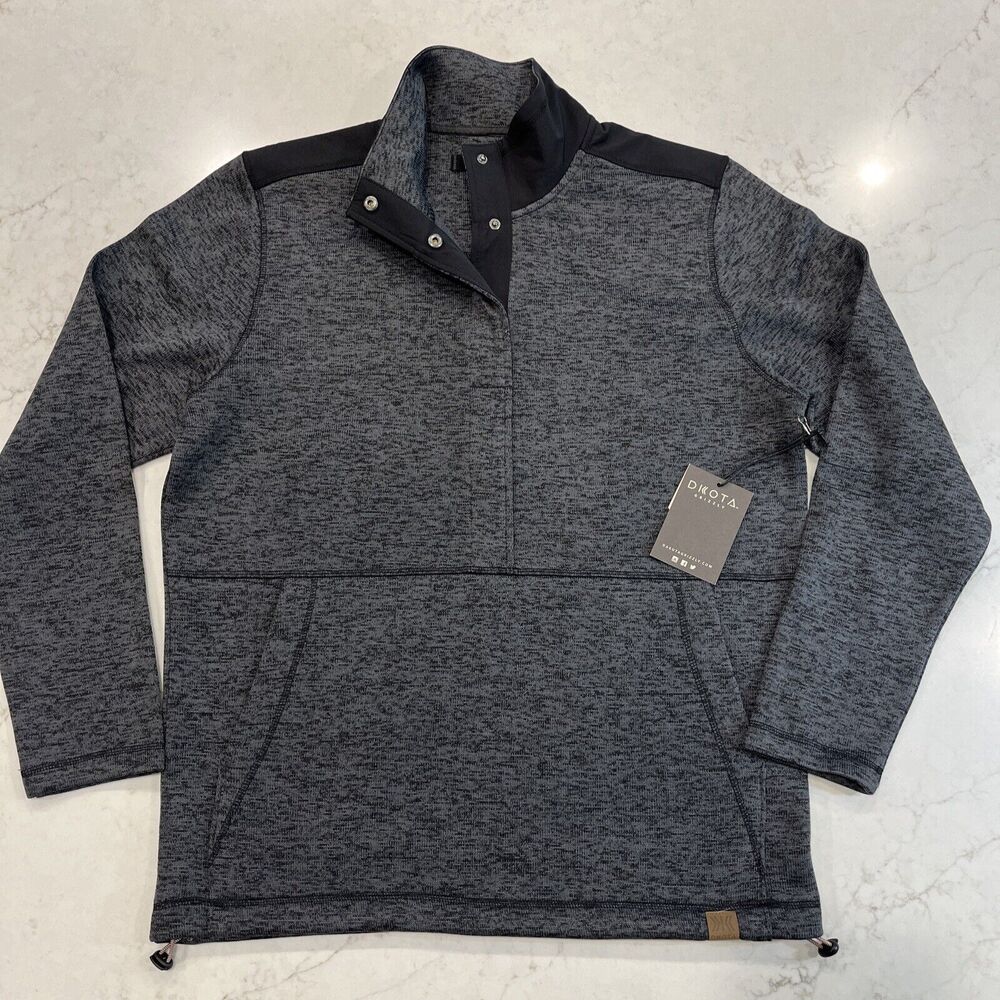 Dakota Grizzly NEW L Dobbs Fleece 1/4 Snap Pullover Jacket Sweater Gray Black